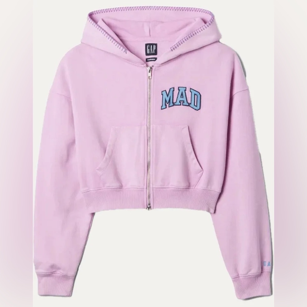 Gap x MadHappy Full Zip Cropped Mad Hoodie Purple Size Medium NWT